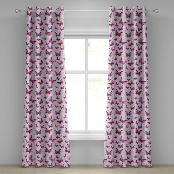 Ambesonne Hippie Grommet Curtain, Butterflies Colors, 50" x 72", Pink Purple