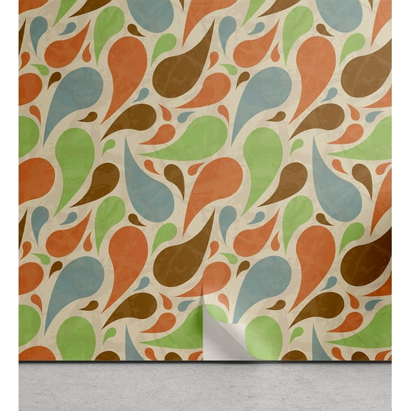 Ambesonne, Hippie Peel & Stick Wallpaper for Home, Abstract Modern Raindrop Art, 13"x36", Burnt Sienna Cadet Blue
