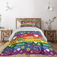thumbnail image 1 of Ambesonne Hippie Quilted Coverlet 2 Pcs, Heart Peace, Twin Size, Multicolor, 1 of 2