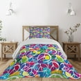 thumbnail image 1 of Ambesonne Hippie Quilted Coverlet 2 Pcs, Peace Activism Theme, Twin Size, Multicolor, 1 of 5