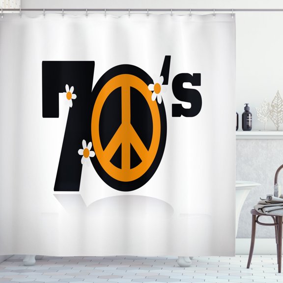Ambesonne Hippie Shower Curtain, 70's Peace Daisies, 69"Wx70"L, Black Marigold White