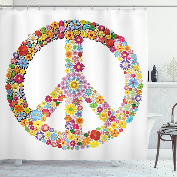 Ambesonne Hippie Shower Curtain, Floral Peace, 69"Wx84"L, Multicolor