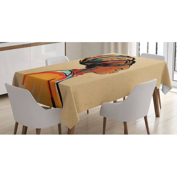 Ambesonne Hippie Tablecloth Rectangular Table Cover, Exotic Feather, 60"x84", Caramel and Marigold