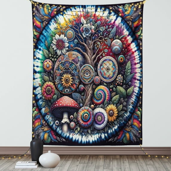 Ambesonne Hippie Tapestry Wall Hanging, Modern Bohemian Huddles Art, 60"x80", Multicolor