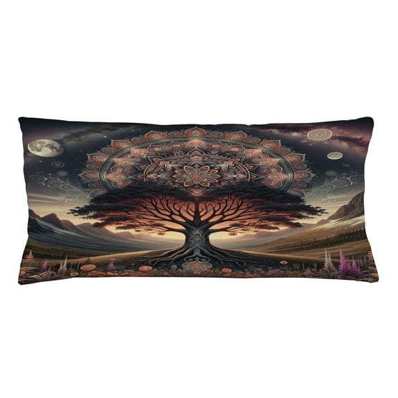 Ambesonne Hippie Throw Pillow Cushion Cover, Scandi Myth Tree of Life Art, 36" X 16", Dark Slate Blue Indigo