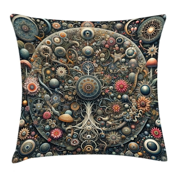 Ambesonne Hippie Throw Pillow Cushion Cover, Trippy Aura Abstract Jungle, 40" X 40", Dark Slate Blue Teal Pink