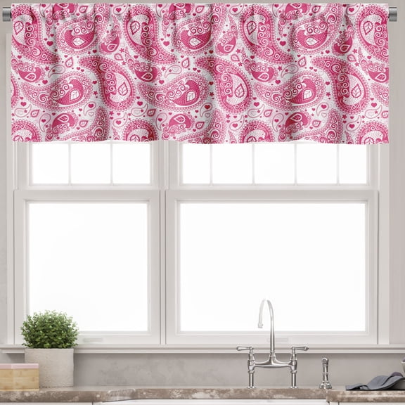 Ambesonne Hippie Valance Pack of 2, Boho Oriental Motif, 54"X12", Magenta and White