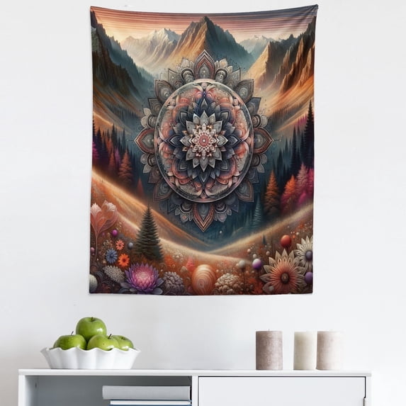 Ambesonne Hippie Wall Hanging Tapestry, Modern Scandi Blooming Print, 23"x28", Pale Vermilion Multicolor