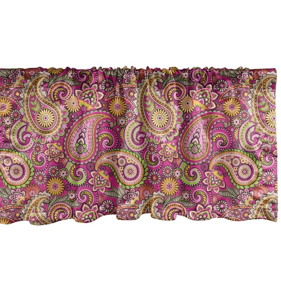 Ambesonne Hippie Window Valance, Blossom Floral Illustration, 42" x 12", Pink Orange and Apple Green