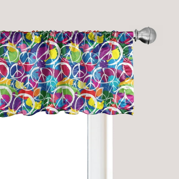Ambesonne Hippie Window Valance, Peace Activism Theme, 54" X 18", Multicolor