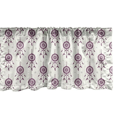 Ambesonne Hippie Window Valance, Symbolic Mystic and Bohemian Style Dreamcatchers Polka Dots, Curtain Valance for Kitchen Bedroom Decor with Rod Pocket, 54" X 12", Pale Eggplant Pale Grey