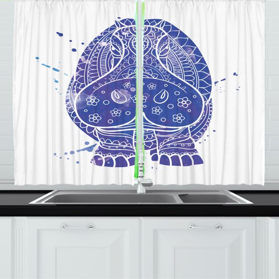 Ambesonne Hippo Kitchen Curtains, Lace Ornamental Ombre, 55"x45", Indigo Purple and White