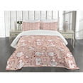 thumbnail image 1 of Ambesonne Hippo Quilted Bedspread Set 3 Pcs, Hippo Pattern, King Size, White Coral Red, 1 of 5