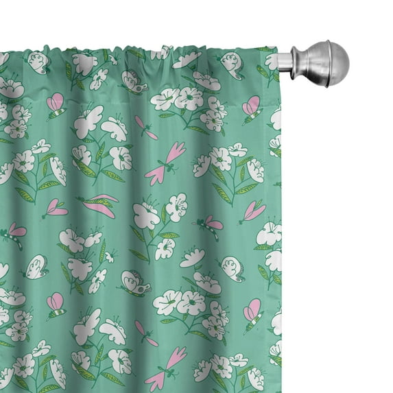 Ambesonne Hipster Window Curtains, Blooming Butterflies Sketch, Each 28" W x 95" L, Seafoam and Pale Pink
