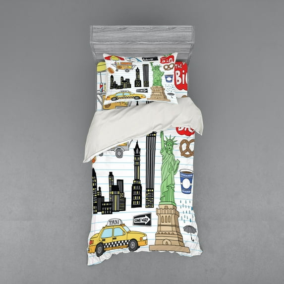 Ambesonne Hipster Bedding Set 3 Pcs, Big Apple Hot Dog, Twin XL, Multicolor