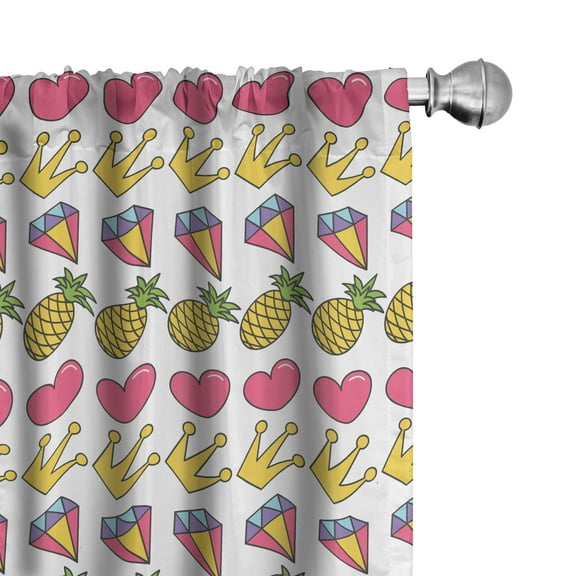 Ambesonne Hipster Curtains, Heart Crown Gemstone, Pair of 28"x84", Multicolor