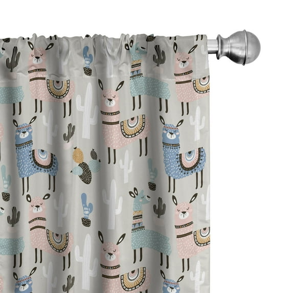 Ambesonne Hipster Curtains, Llama Cartoon Art, Pair of 28"x95", Multicolor