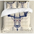 thumbnail image 1 of Ambesonne Hipster Duvet Cover Set, Humanized Manly Deer Art, 2-Calking, Indigo Champagne, 1 of 7