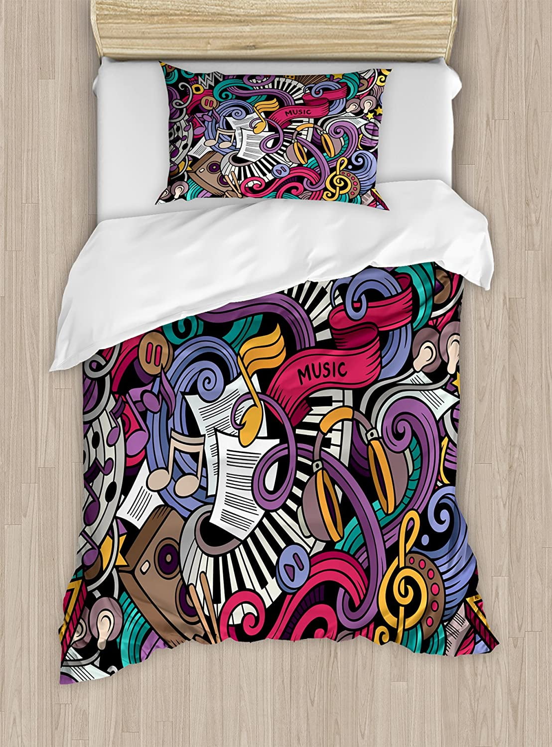Twin Music Theme Multicolor Microfiber Duvet Cover Set