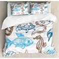 thumbnail image 1 of Ambesonne Hipster Duvet Cover Set, Underwater Marine Life, 2-Calking, Dark Blue Cocoa, 1 of 7