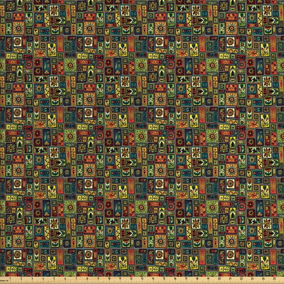 Ambesonne Hipster Fabric by the Yard Upholstery, Leaves and Hearts, 10 Yards, Multicolor