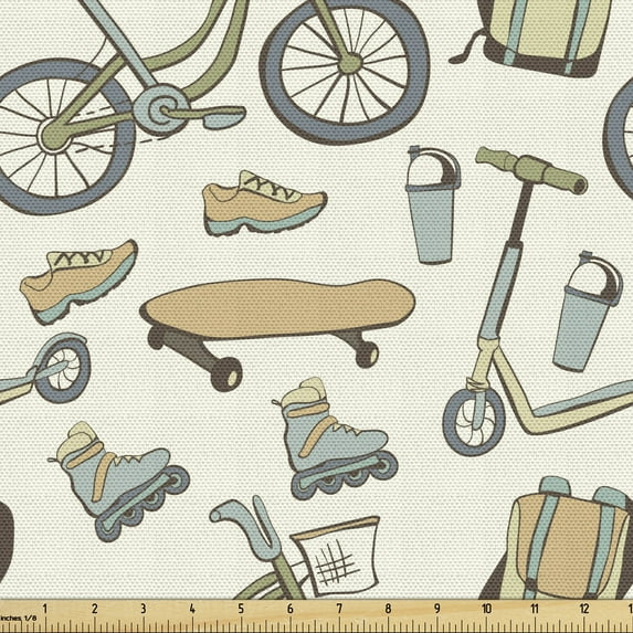 Ambesonne Hipster Fabric by the Yard Upholstery, Pastel Sports Youth Theme, 10 Yards, Tan Slate Blue