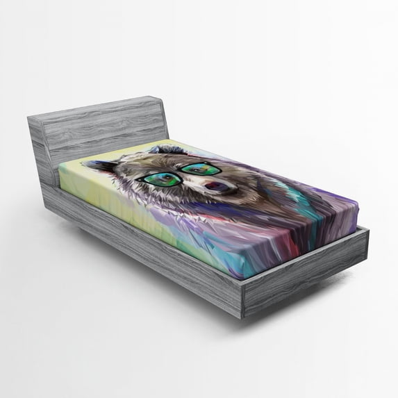 Ambesonne Hipster Fitted Sheet, Colored Wild Bear Art, Twin XL Size, Lime Green Purple
