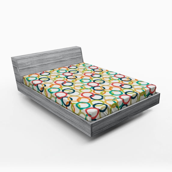 Ambesonne Hipster Fitted Sheet, Colorful Doodle Circles, Queen Size, Multicolor