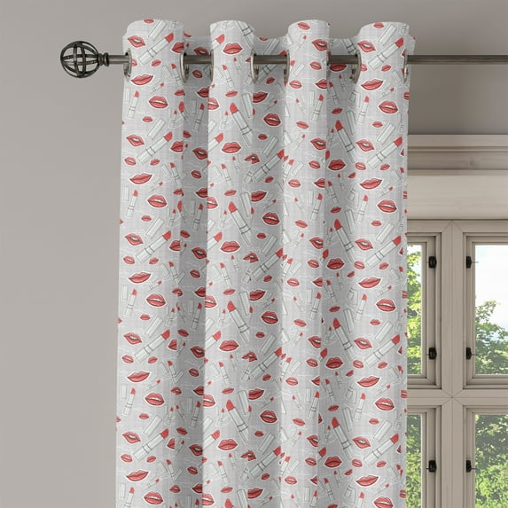 Ambesonne Hipster Grommet Curtain Single Panel, Make up Fashion Design, 50"x60", Red Grey