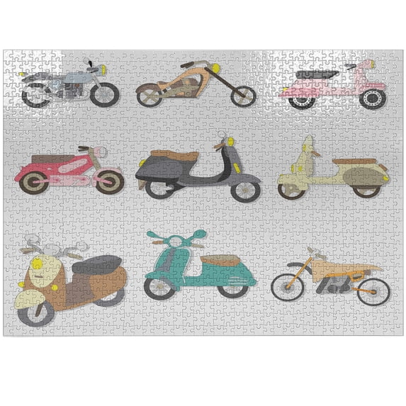 Ambesonne Hipster Jigsaw Puzzle Durable Cardboard, Scooters Design, 1000 pcs, Multicolor