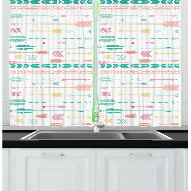 Ambesonne Hipster Kitchen Curtains, Pastel Boho Art, 55"x39", Multicolor