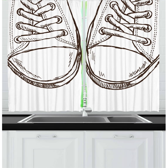 Ambesonne Hipster Kitchen Curtains, Sneakers Teen Life Art, 55"x45", Dark Brown White