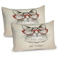 thumbnail image 1 of Ambesonne Hipster Pillow Sham 2 Pack, Cat with Retro Glasses, 30"x20", Olive Green Vermilion, 1 of 3