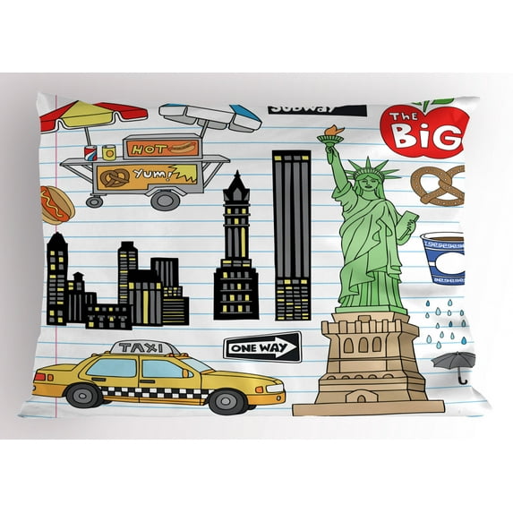 Ambesonne Hipster Pillow Sham, Big Apple Hot Dog, 26" X 20", Multicolor