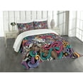 thumbnail image 1 of Ambesonne Hipster Quilted Bedspread Set 3 Pcs, Music Theme Instruments, Queen Size, Multicolor, 1 of 5