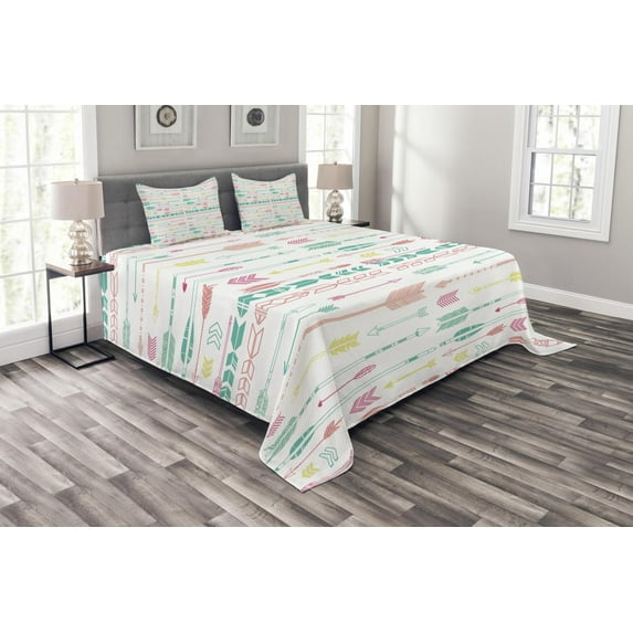 Ambesonne Hipster Quilted Bedspread Set 3 Pcs, Pastel Boho Art, King Size, Multicolor