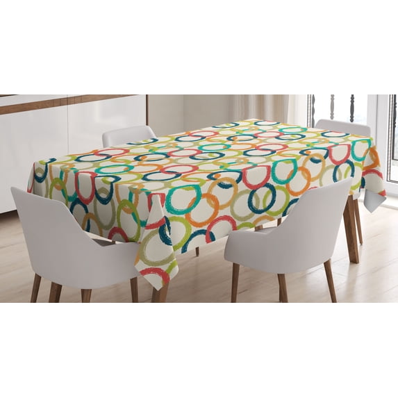 Ambesonne Hipster Tablecloth Rectangular Table Cover, Colorful Doodle Circles, 60"x84", Multicolor