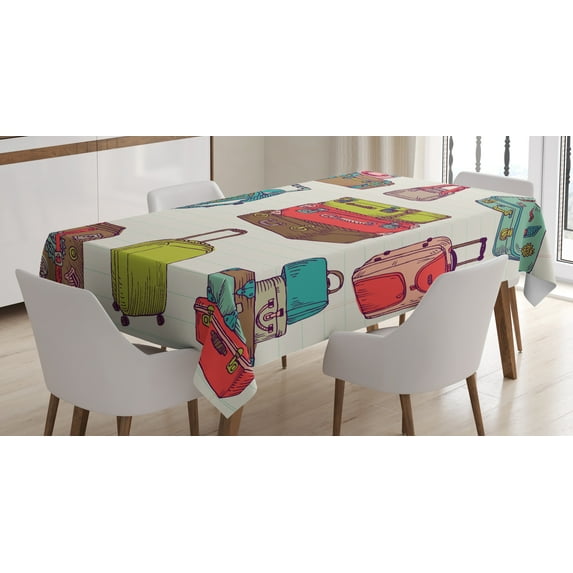 Ambesonne Hipster Tablecloth Rectangular Table Cover, Colorful Suitcases, 60"x84", Multicolor