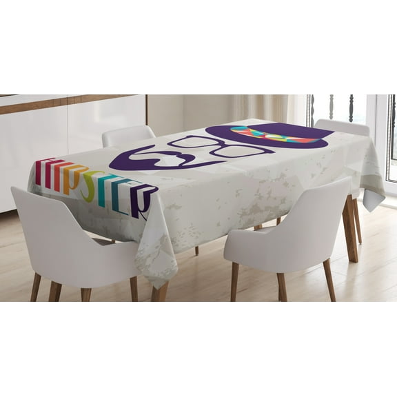 Ambesonne Hipster Tablecloth Rectangular Table Cover, Man Hat Glasses Beard, 60"x84", Multicolor