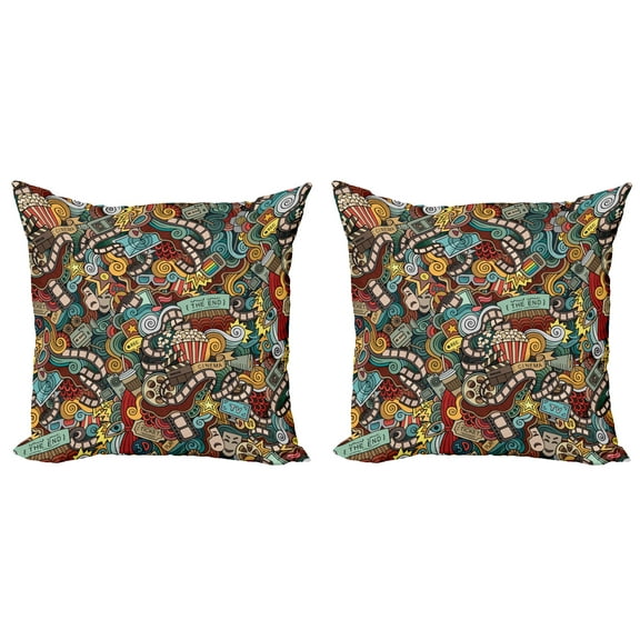 Ambesonne Hipster Throw Pillow Cover 2 Pack, Cinema Items Popcorn, 18", Multicolor