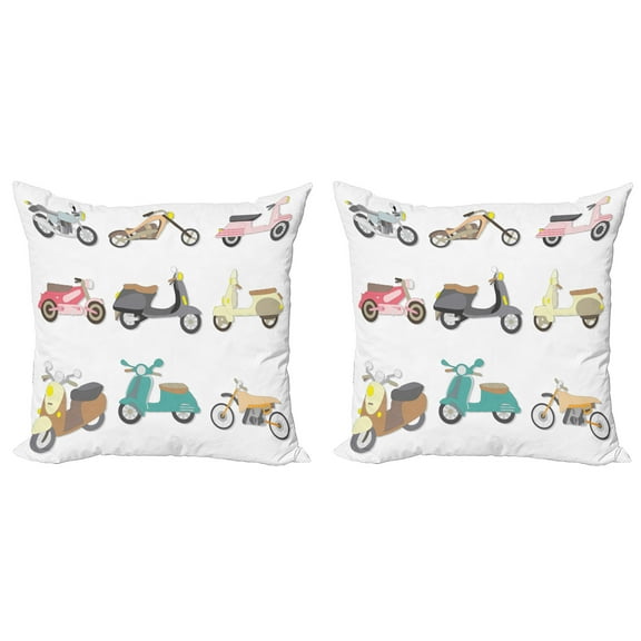 Ambesonne Hipster Throw Pillow Cover 2 Pack, Scooters Design, 16", Multicolor