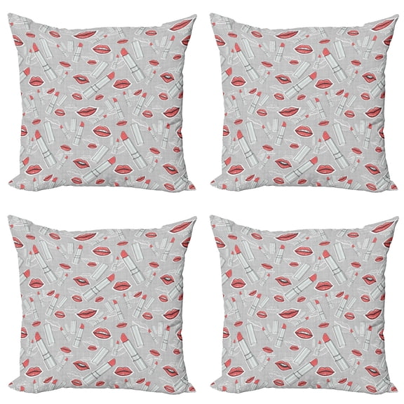 Ambesonne Hipster Throw Pillow Cover 4 Pack, Make up Fashion Design, 16", Red Grey