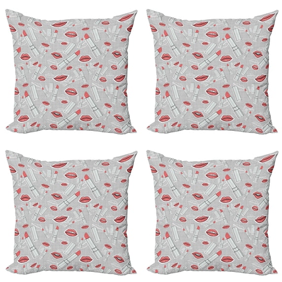 Ambesonne Hipster Throw Pillow Cover 4 Pack, Make up Fashion Design, 20", Red Grey