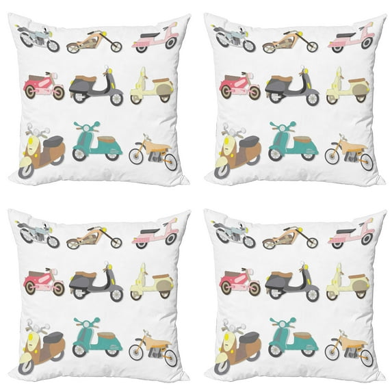 Ambesonne Hipster Throw Pillow Cover 4 Pack, Scooters Design, 16", Multicolor