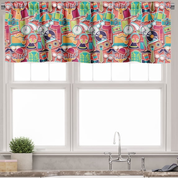 Ambesonne Hipster Valance Pack of 2, Funky Urban Elements, 54"X18", Multicolor
