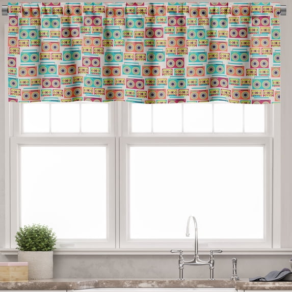 Ambesonne Hipster Valance Pack of 2, Retro Funky Music Pattern, 54"X18", Multicolor
