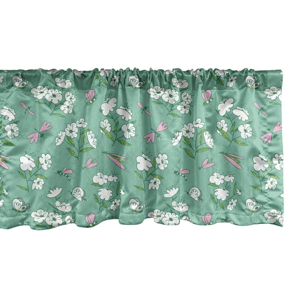 Ambesonne Hipster Window Valance, Blooming Butterflies Sketch, 42" x 12", Seafoam and Pale Pink