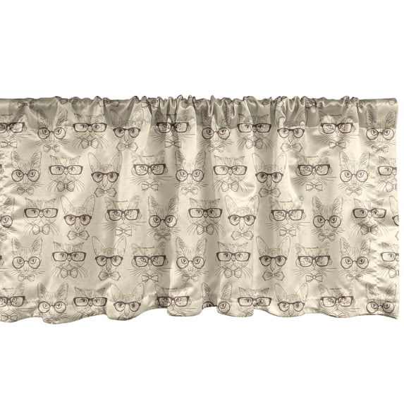 Ambesonne Hipster Window Valance, Cats Neck Ties Glasses, 54" X 12", Beige and Chocolate