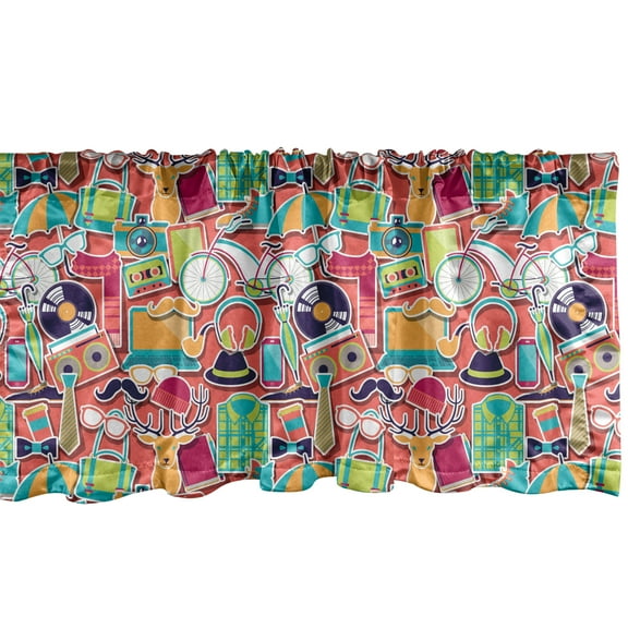 Ambesonne Hipster Window Valance, Funky Urban Elements, 54" X 12", Multicolor