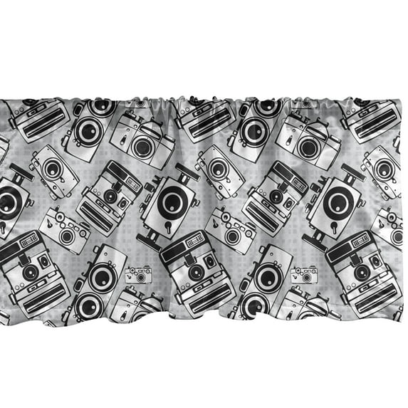 Ambesonne Hipster Window Valance, Vintage Photo Cameras, 42" x 12", Pale Grey White
